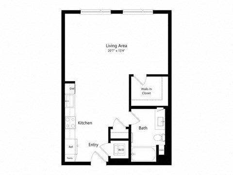 Floor plan for studio, 1 bath, 692 sqft